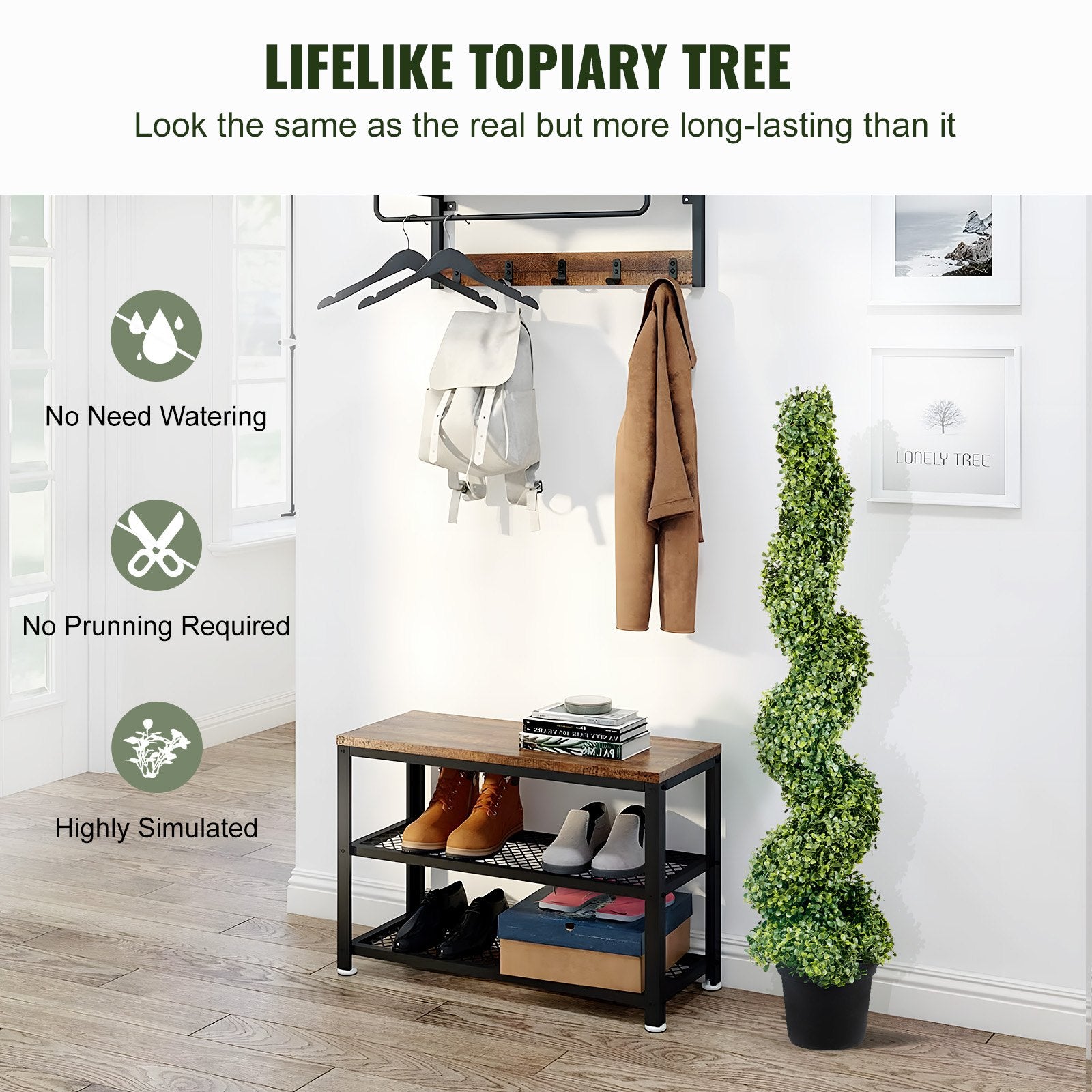 Artificial Topiaries Boxwood Trees, 10cm Tall (2 Pieces) Faux Topiary Plant Outdoor, All-year Green Feaux Plant w/ Replaceable Leaves for Decorative Indoor/Outdoor/Garden