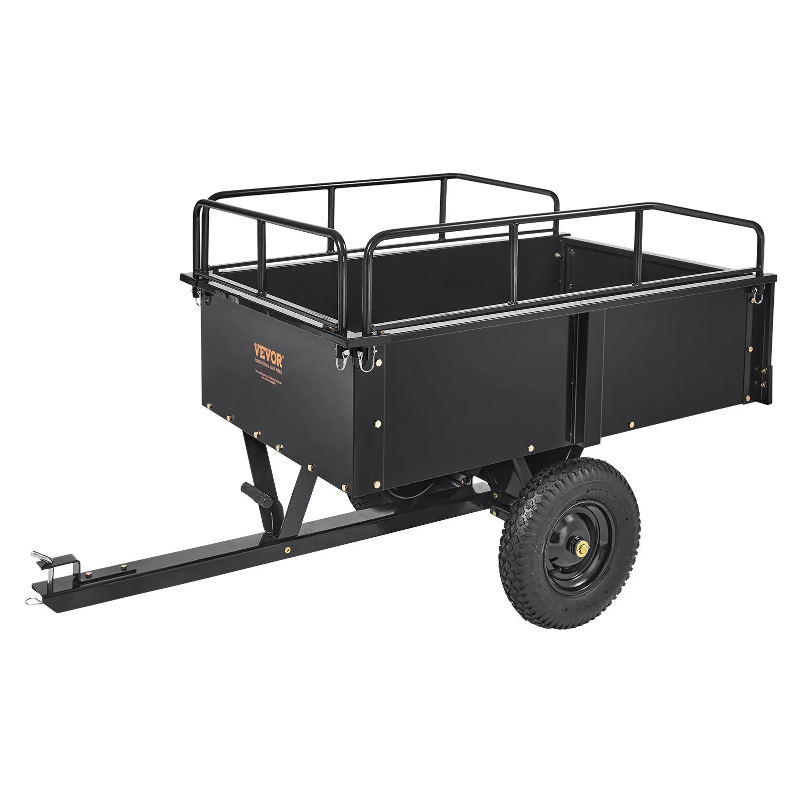 Heavy Duty ATV Trailer Steel Dump Cart, 750-Pound 15 Cubic Feet, Garden Utility Trailer with Removable Sides for Riding Lawn Mower Tractor