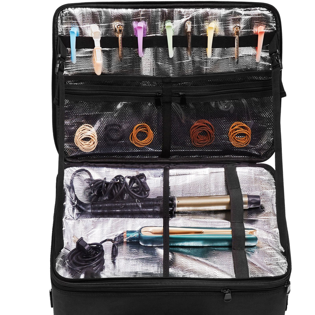 Rolling Makeup Train Case 3 Tier Cosmetic Storage Organizer with Wheels Black