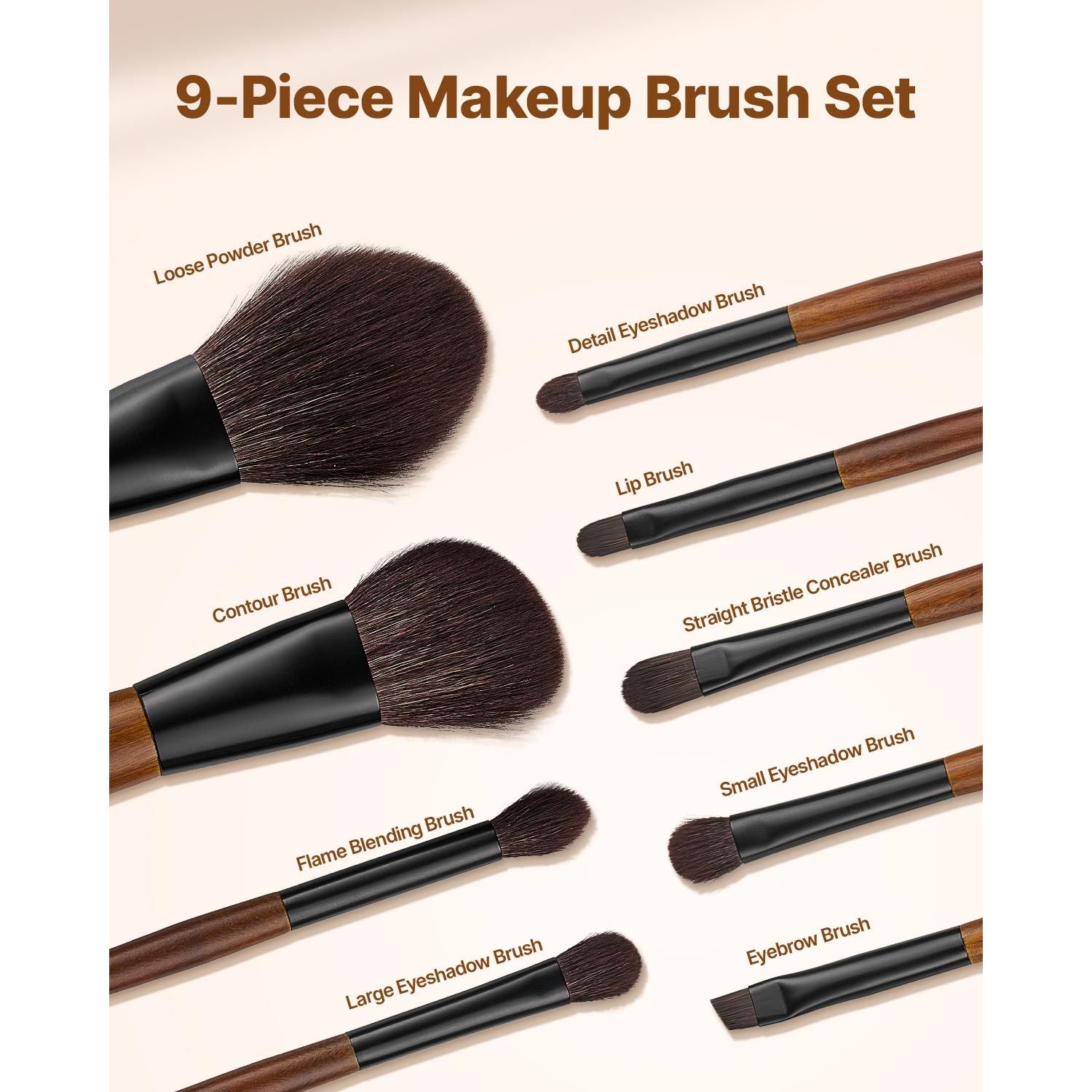 9PCS Makeup Brush Set Foundation Eyeshadow Blending Kit with Travel Bag