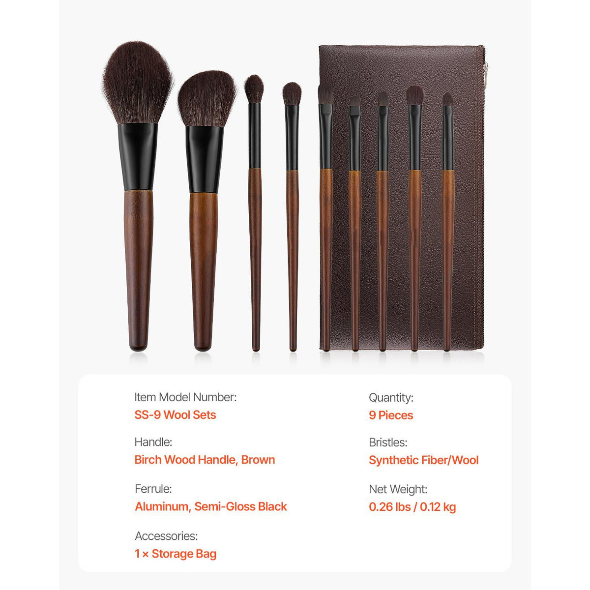 9PCS Makeup Brush Set Foundation Eyeshadow Blending Kit with Travel Bag