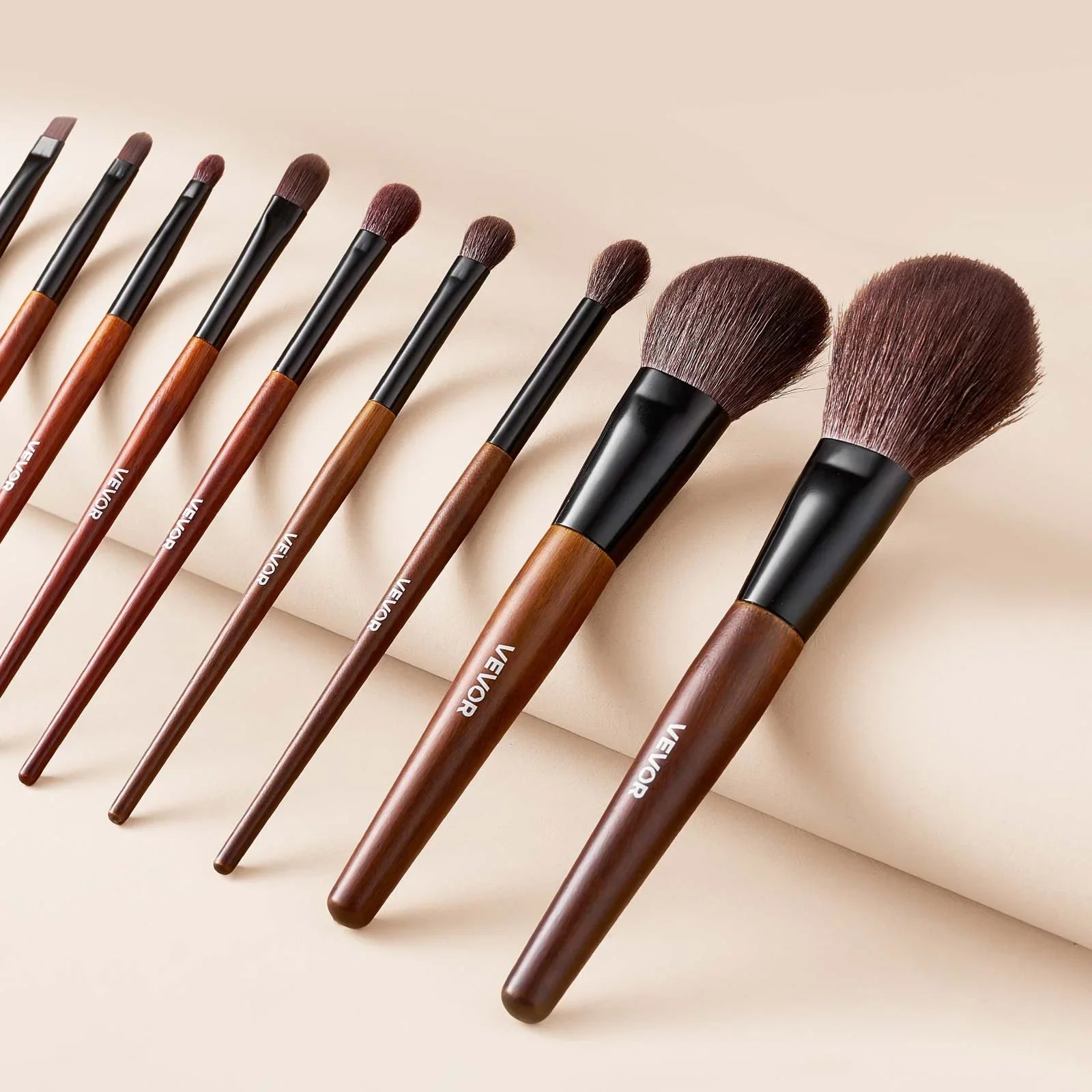9-Piece Makeup Brush Set for Foundation Blending Eyeshadow, Professional Makeup Brush Kit with Soft Natural Wool & Vegan Synthetic Bristles, Ergonomic Wood Handle, Travel-Friendly Storage Bag