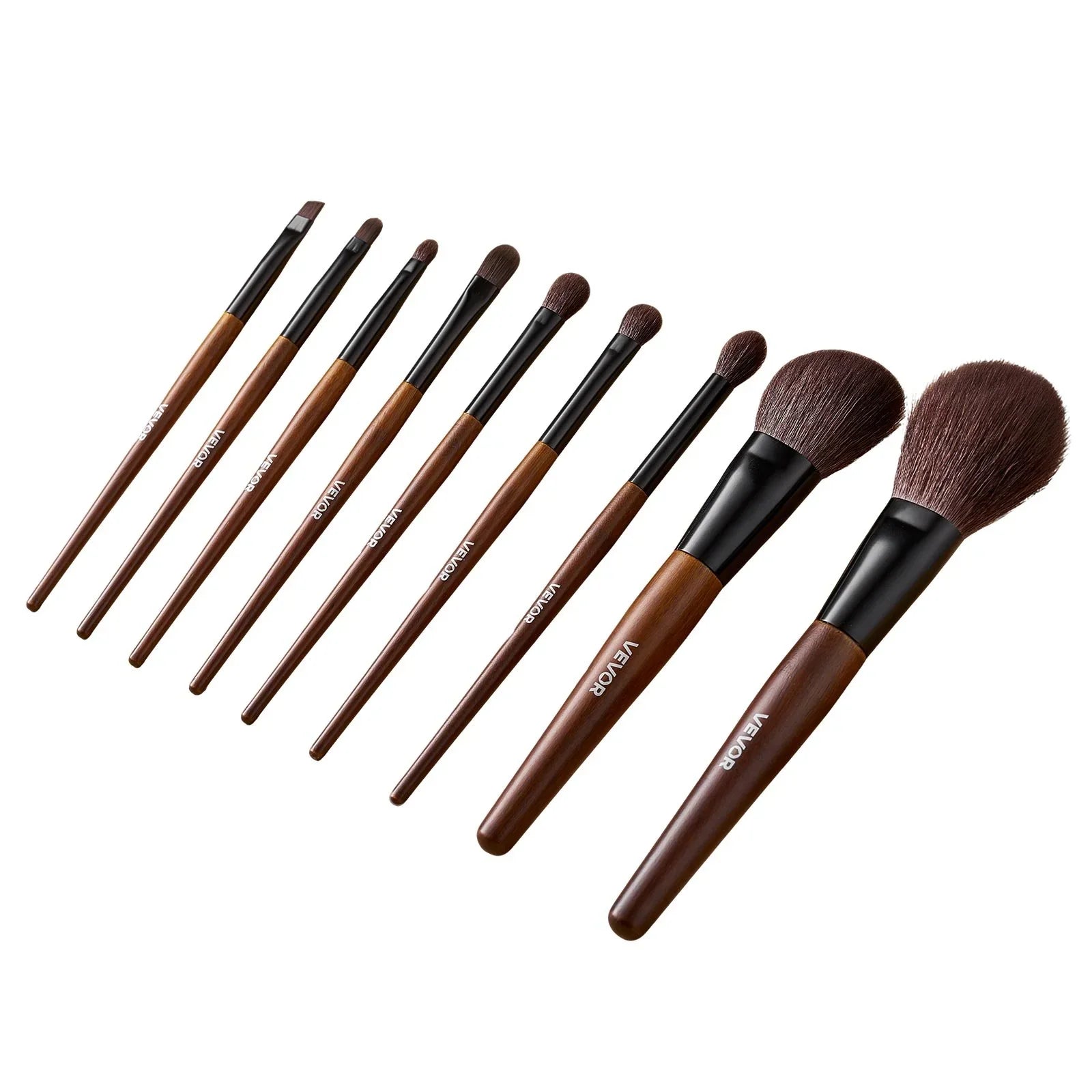 9-Piece Makeup Brush Set for Foundation Blending Eyeshadow, Professional Makeup Brush Kit with Soft Natural Wool & Vegan Synthetic Bristles, Ergonomic Wood Handle, Travel-Friendly Storage Bag