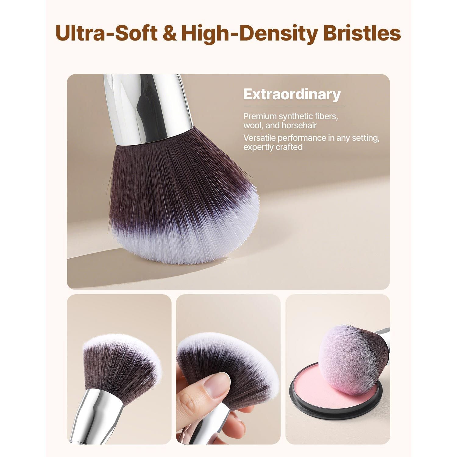 34 Piece Professional Makeup Brush Set with Travel Case & Wooden Handles