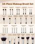 34-Piece Makeup Brush Set, Professional Brushes Kit for Foundation Blending Eyeshadow Concealer Blush - with Soft Bristles, Ergonomic Wood Handle, Travel-Friendly Case Included