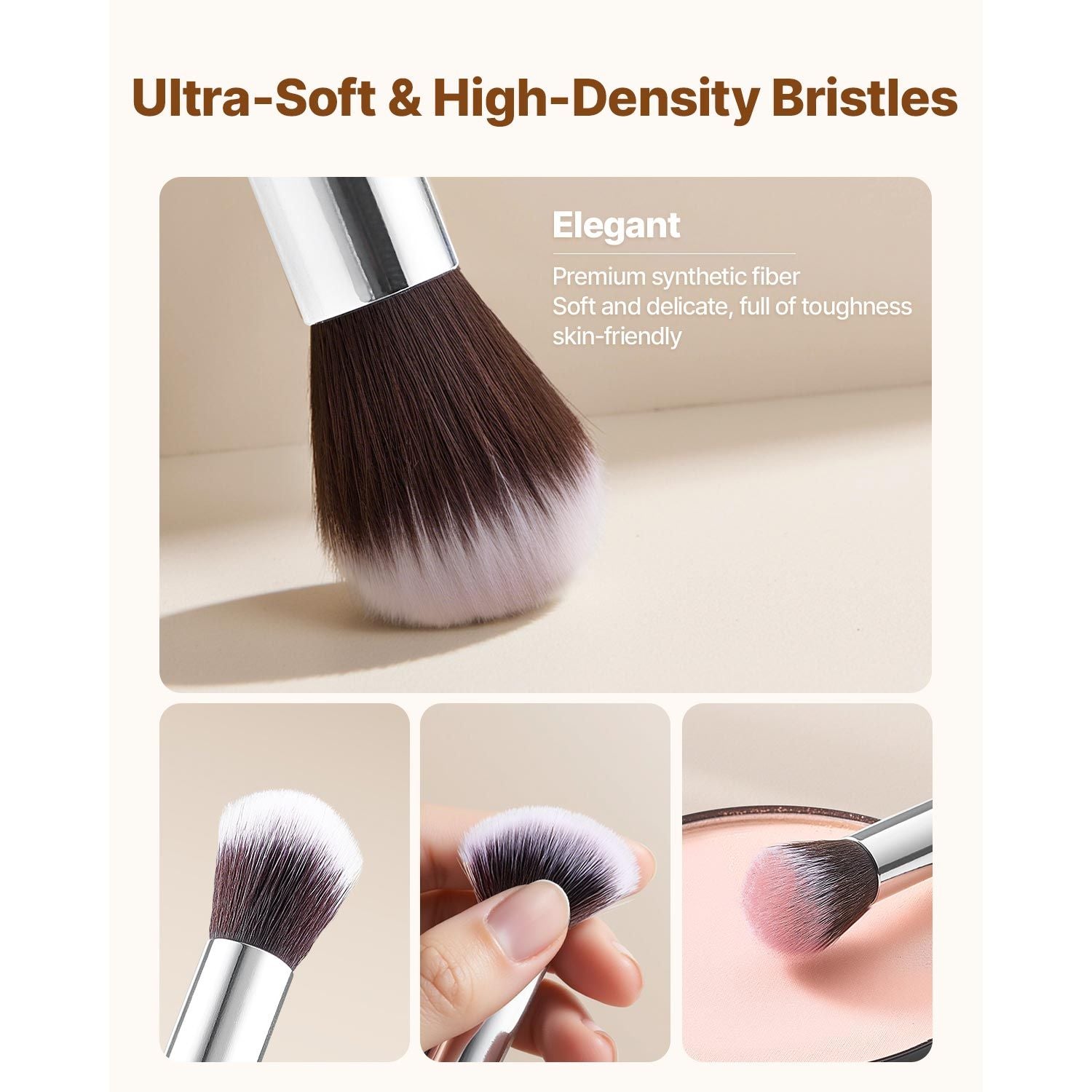 15PCS Makeup Brush Set Vegan Synthetic Foundation Eyeshadow Travel Kit