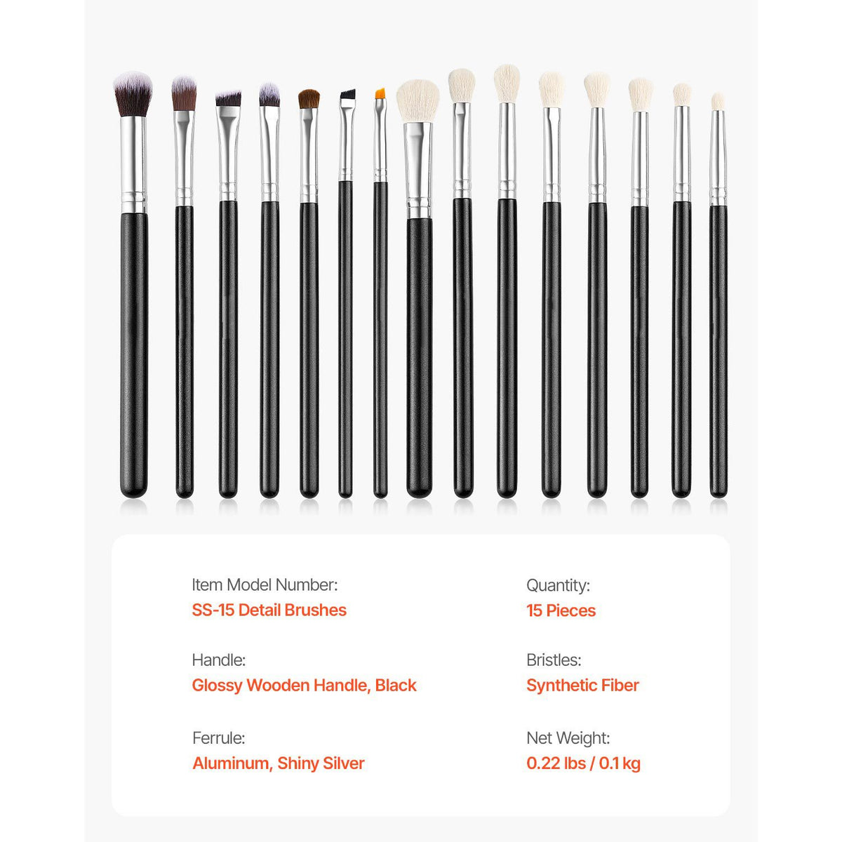 15PCS Makeup Brush Set Vegan Synthetic Foundation Eyeshadow Travel Kit