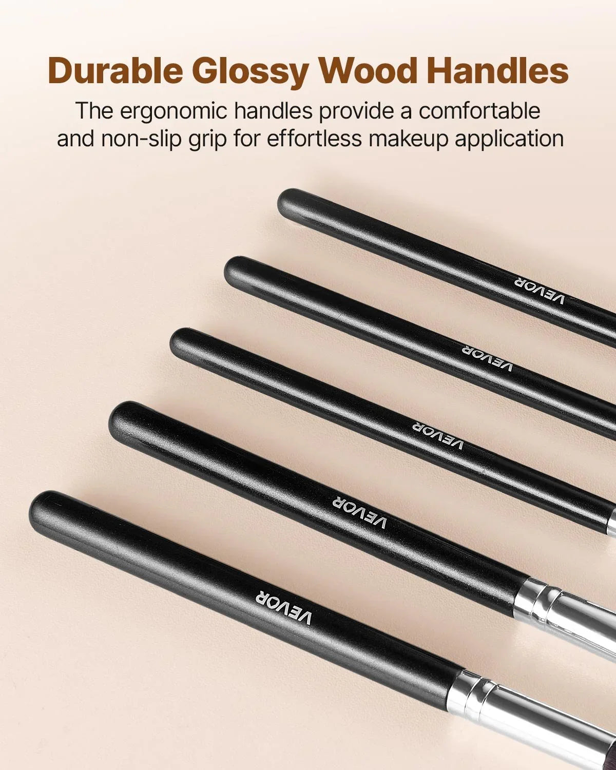15-Piece Makeup Brush Set for Foundation Blending Eyeshadow, Professional Vegan Brushes with Soft Synthetic Bristles, Ergonomic Wood Handle & Aluminum Ferrule, Portable and Travel-Friendly