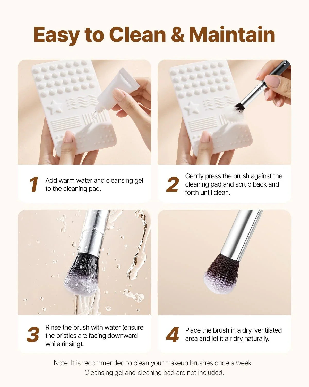 15-Piece Makeup Brush Set for Foundation Blending Eyeshadow, Professional Vegan Brushes with Soft Synthetic Bristles, Ergonomic Wood Handle & Aluminum Ferrule, Portable and Travel-Friendly