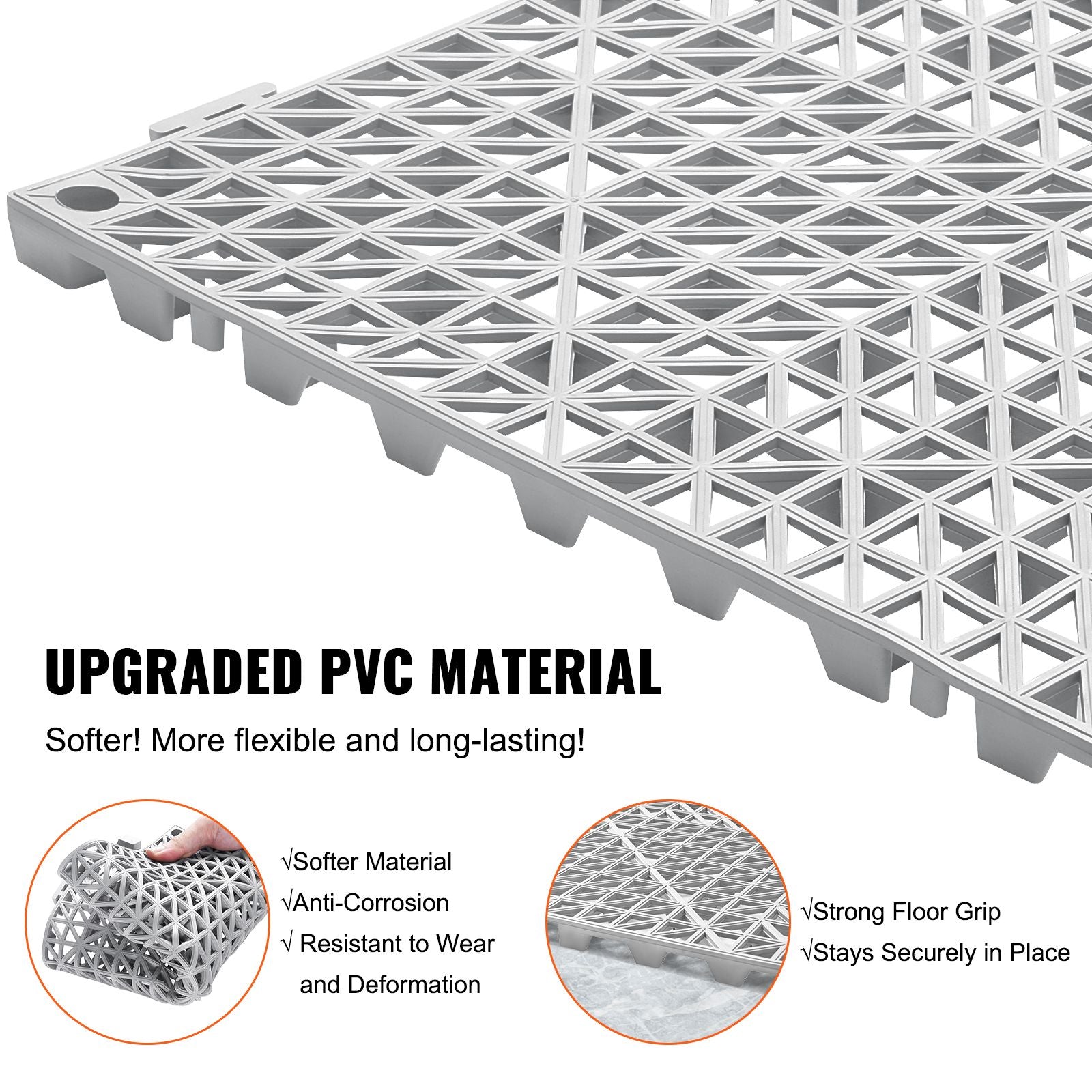 Modular Interlocking Cushion, 50 Pack 30 x 30 cm Splicing Drainage Mats, Soft PVC Interlocking Drainage Floor Tiles, Non-Slip Drainage Holes for Restroom, Bathroom, Kitchen, Pool, Wet Area, Gray