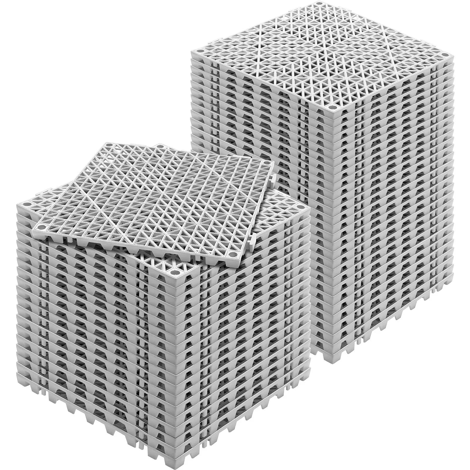 Modular Interlocking Cushion, 50 Pack 30 x 30 cm Splicing Drainage Mats, Soft PVC Interlocking Drainage Floor Tiles, Non-Slip Drainage Holes for Restroom, Bathroom, Kitchen, Pool, Wet Area, Gray