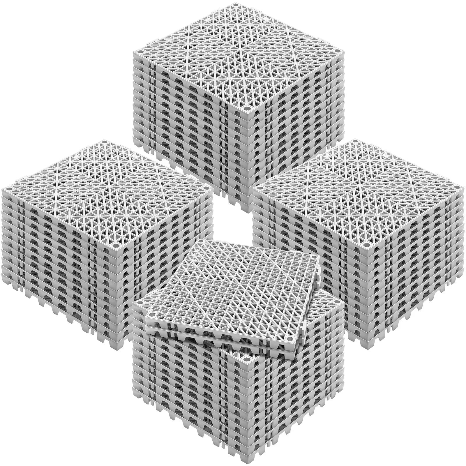 Modular Interlocking Cushion, 50 Pack 30 x 30 cm Splicing Drainage Mats, Soft PVC Interlocking Drainage Floor Tiles, Non-Slip Drainage Holes for Restroom, Bathroom, Kitchen, Pool, Wet Area, Gray