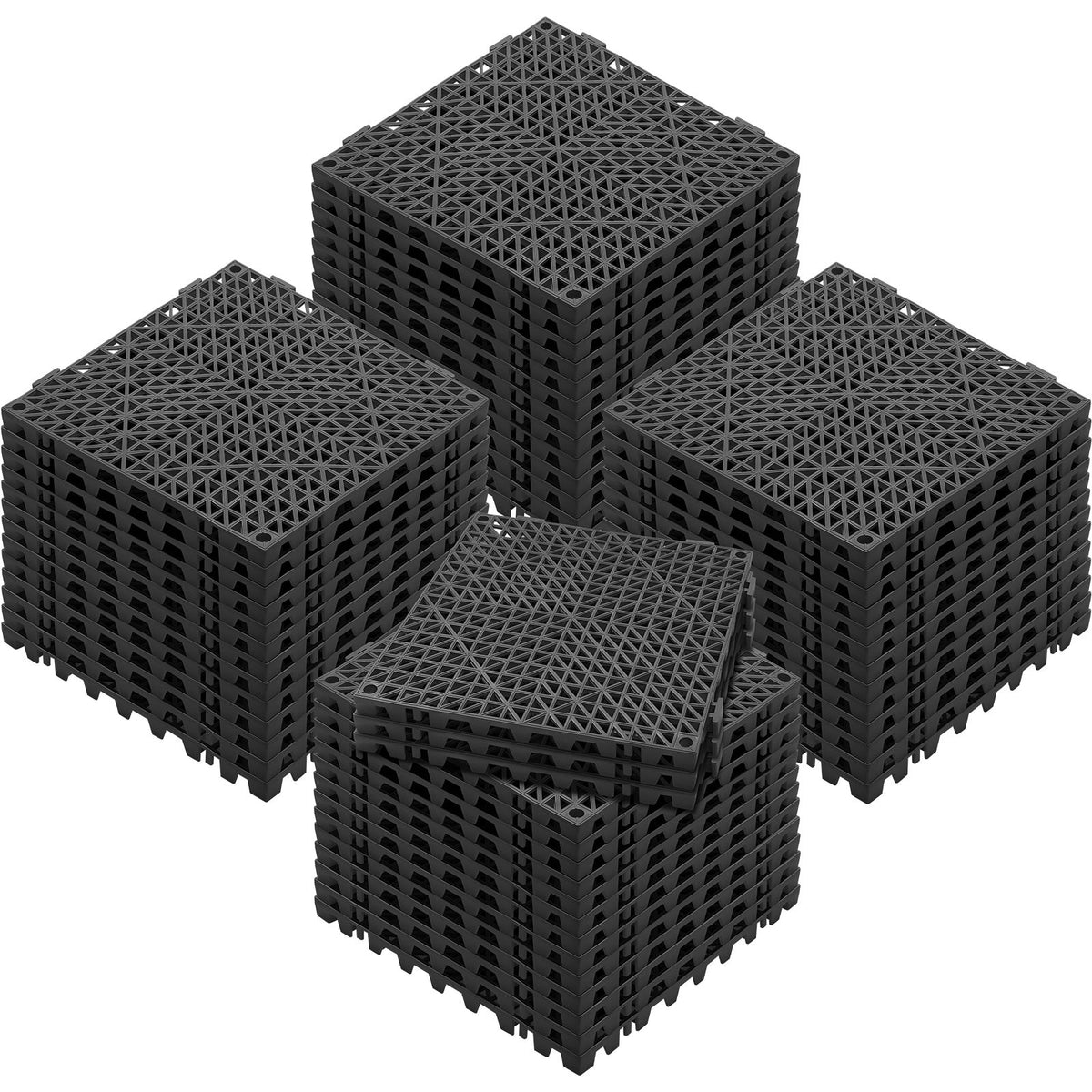 Modular Interlocking Cushion, 55 Pack 30 x 30 cm Splicing Drainage Mats, PVC Interlocking Drainage Floor Tiles, Non-Slip Drainage Holes for Restroom, Bathroom, Kitchen, Pool, Wet Area, Black