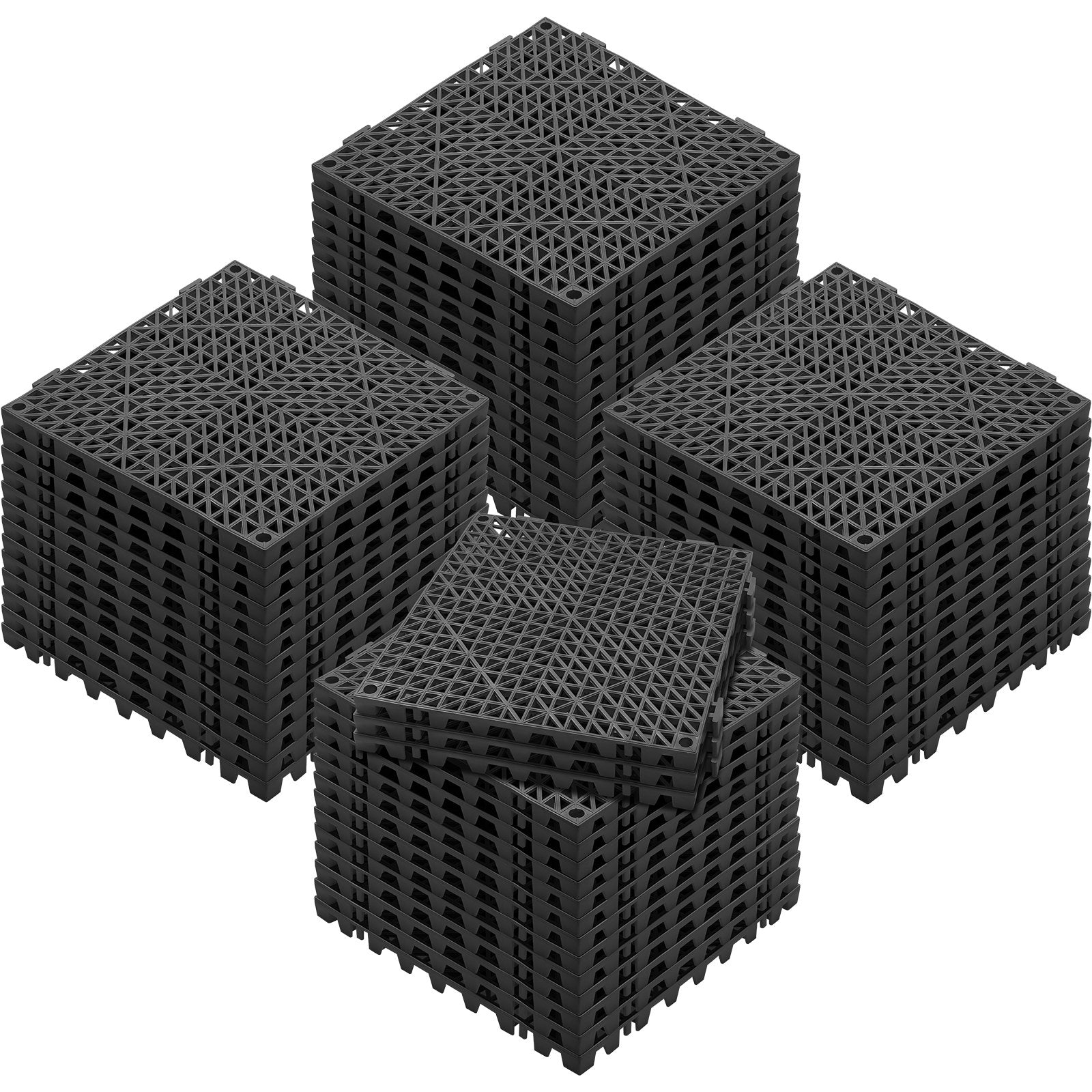 Modular Interlocking Cushion, 55 Pack 30 x 30 cm Splicing Drainage Mats, PVC Interlocking Drainage Floor Tiles, Non-Slip Drainage Holes for Restroom, Bathroom, Kitchen, Pool, Wet Area, Black