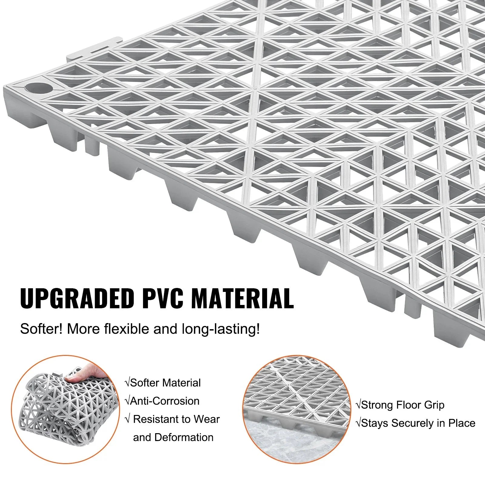Modular Interlocking Cushion, 55 Pack 30 x 30 cm Splicing Drainage Mats, Soft PVC Interlocking Drainage Floor Tiles, Non-Slip Drainage Holes for Restroom, Bathroom, Kitchen, Pool, Wet Area, Gray
