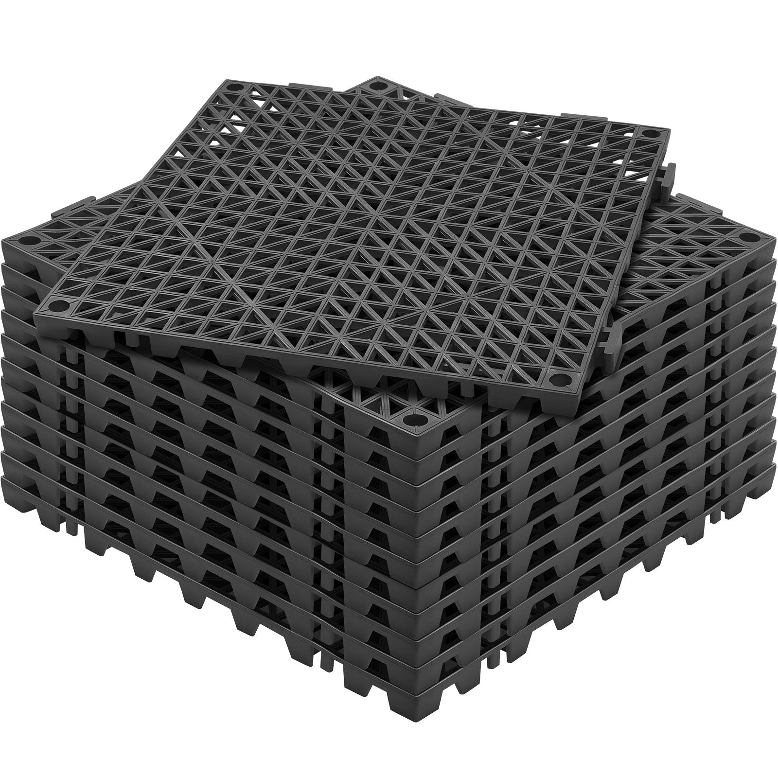 Modular Interlocking Cushion, 12 Pack 30 x 30 cm Splicing Drainage Mats, PVC Interlocking Drainage Floor Tiles, Non-Slip Drainage Holes for Restroom, Bathroom, Kitchen, Pool, Wet Area, Black