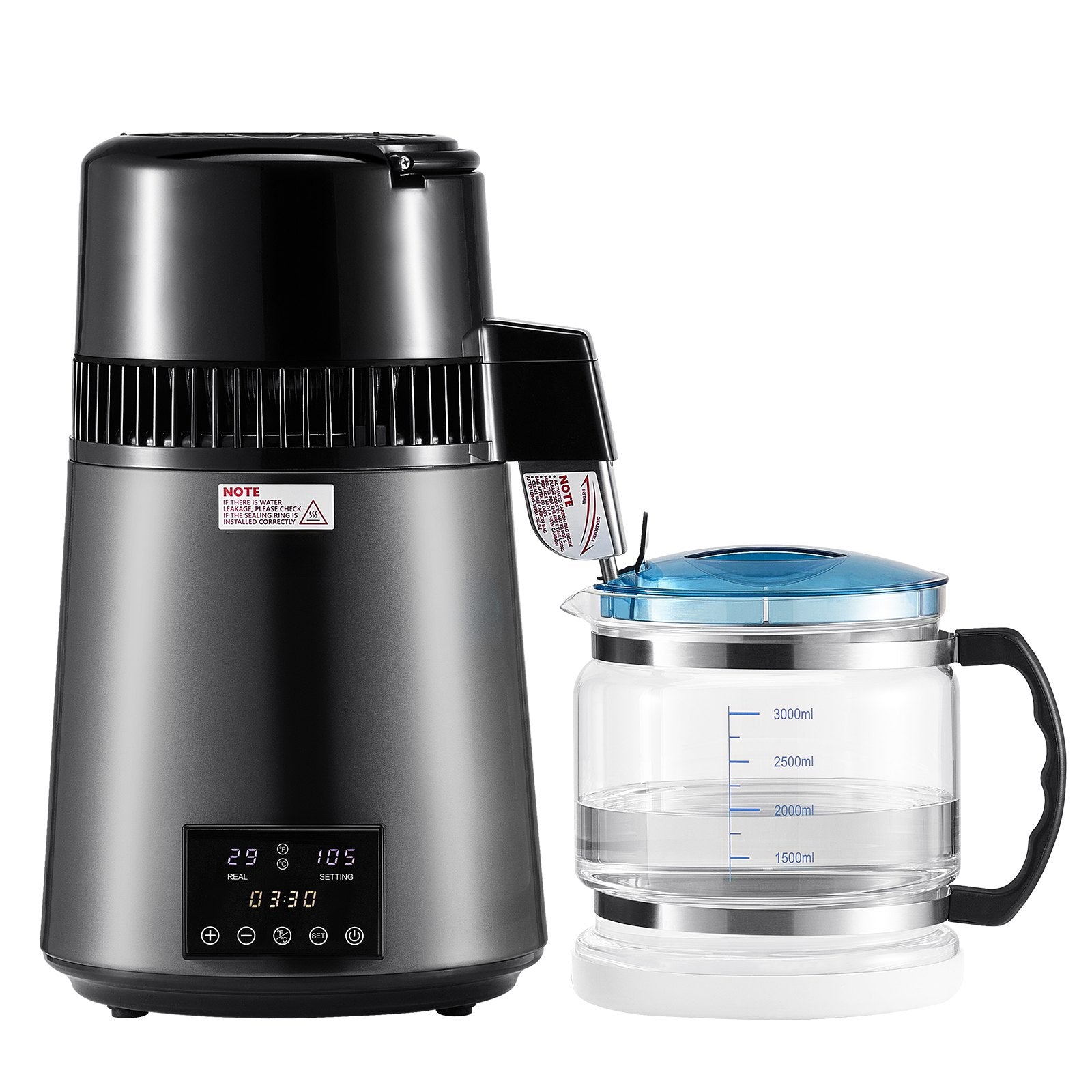 Water Distiller, 4L 1.1 Gallon Pure Water Purifier Filter For Home Table Countertop, 1750W Distilled Maker with Glass Pot, Stainless Steel Interior Drinking Machine to Make Clean Waters, Grey