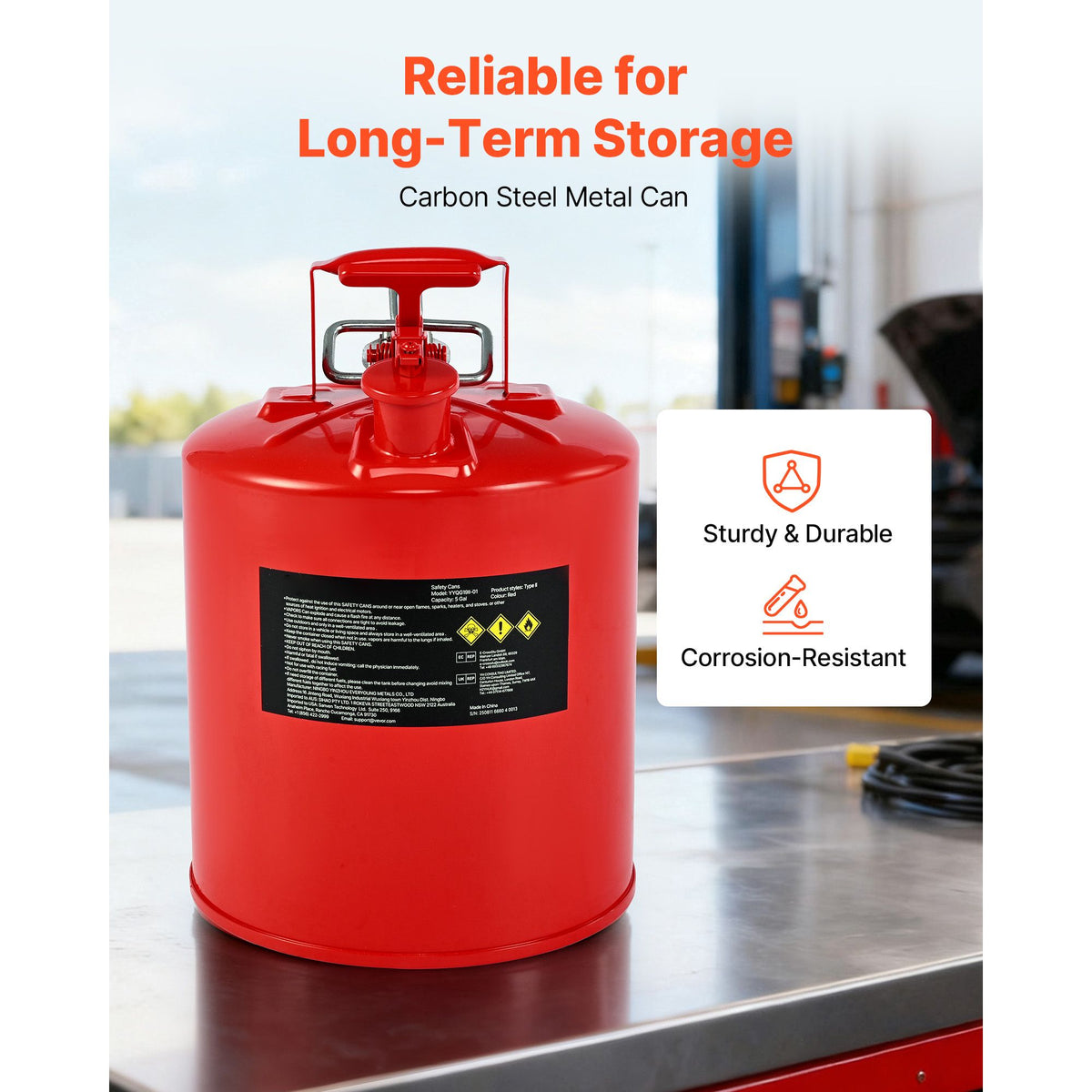 19L Type II Safety Gas Can Red Metal Fuel Storage with Spout