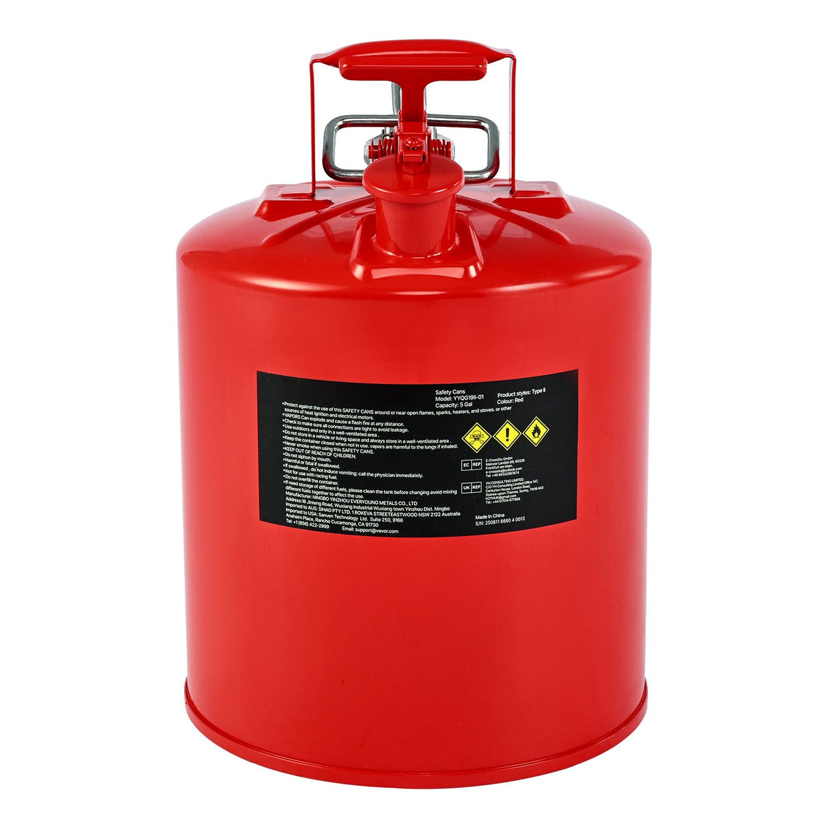 19L Type II Safety Gas Can Red Metal Fuel Storage with Spout
