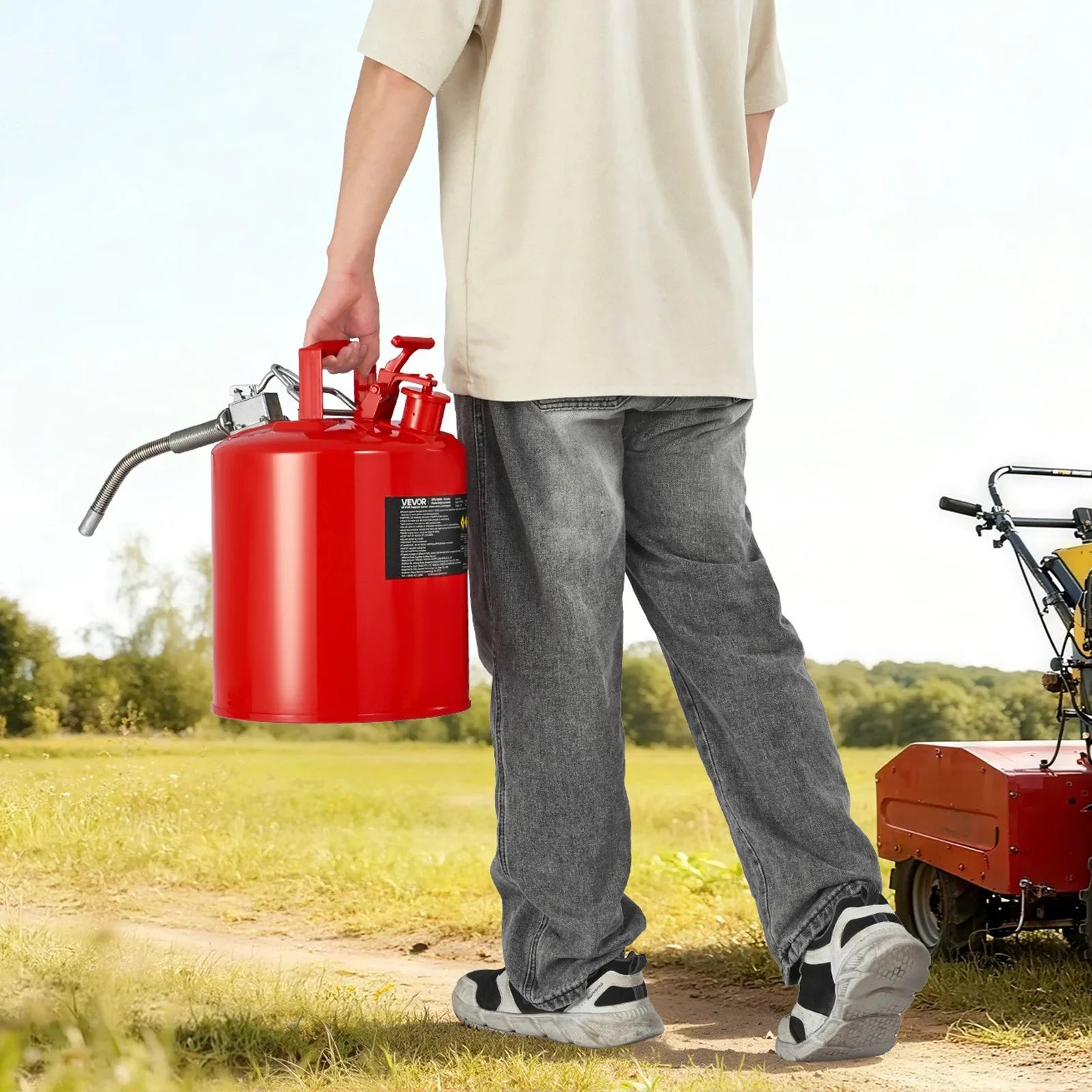 Safety Gas Can, 19 L Type II Red Safety Can for Gasoline with Stainless Steel Flame Arrester, Self-Closing Lid, and Flexible Metal Spout, Carbon Steel Flammable Storage with Ergonomic Handle