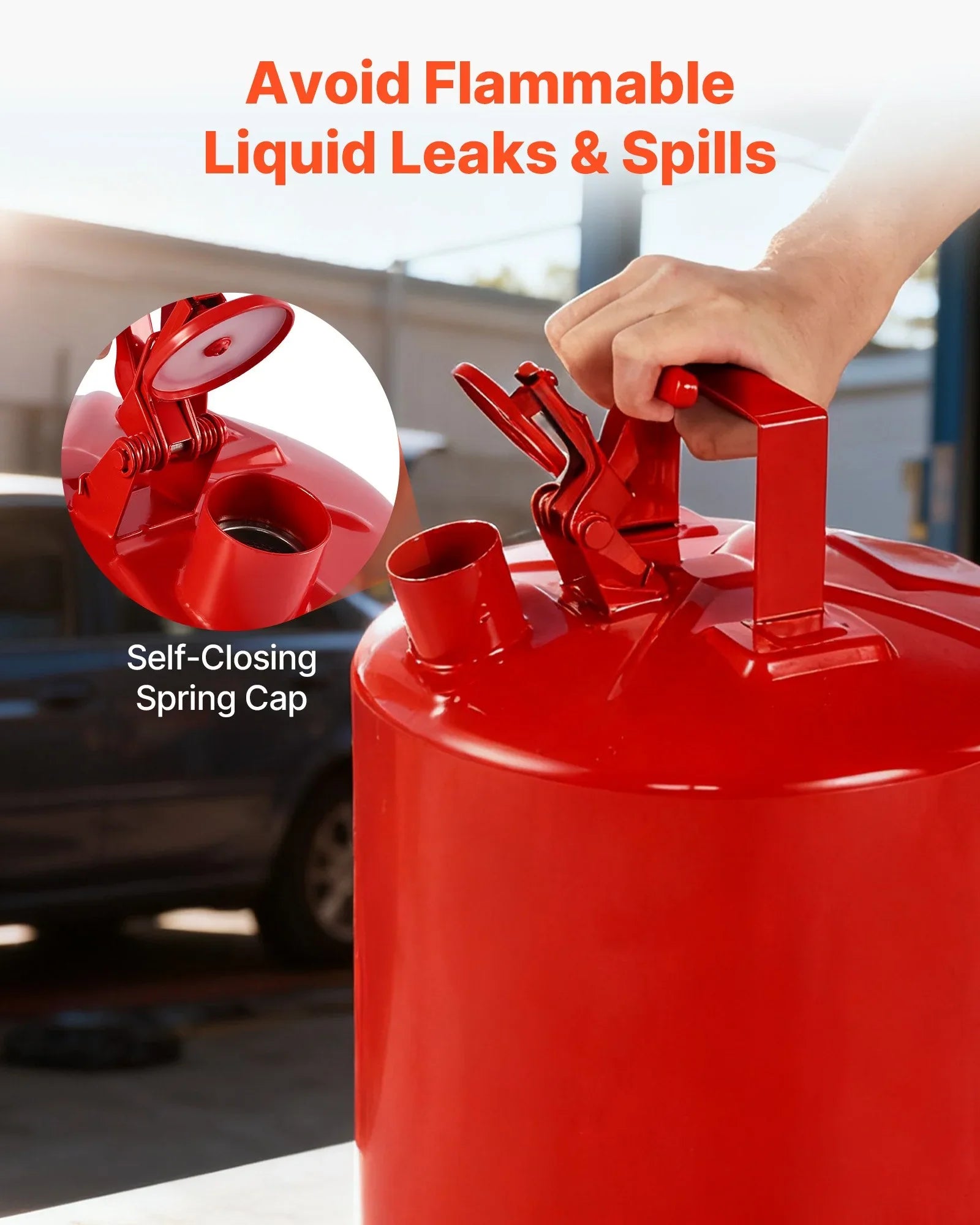 Safety Gas Can, 19 L Type I Red Safety Can for Gasoline with Stainless Steel Flame Arrester, Self-Closing Lid, and PE Funnel, Carbon Steel Flammable Fuel Storage Container with Ergonomic Handle