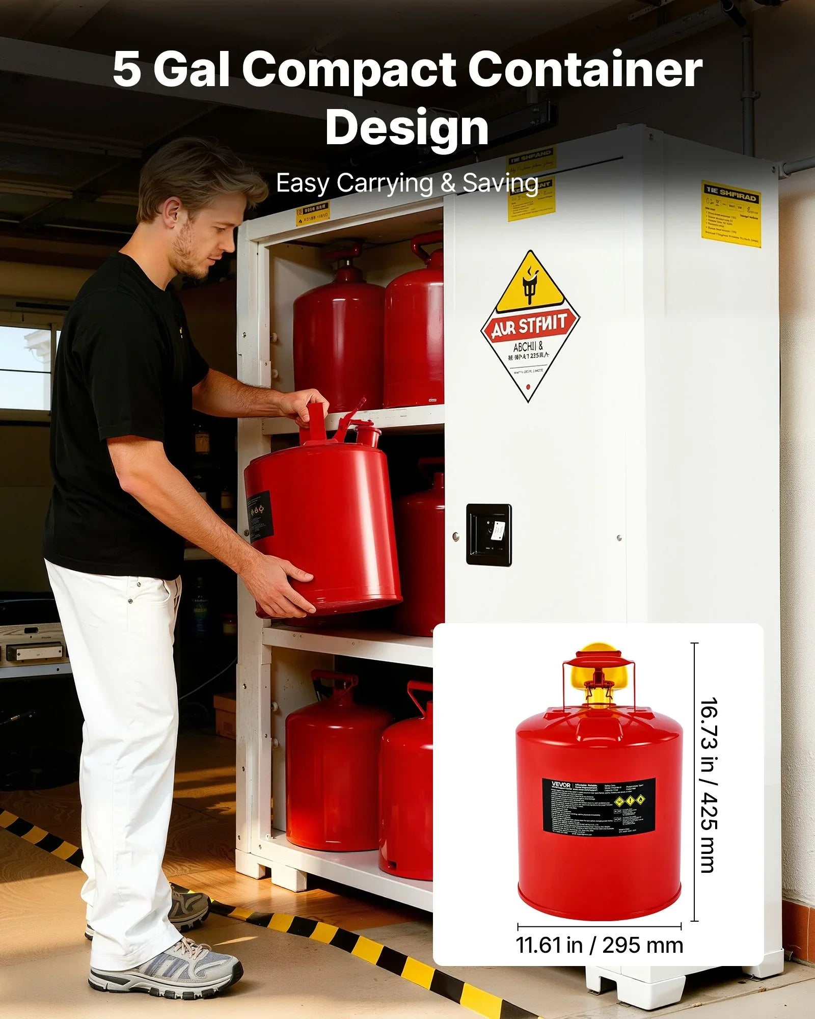 Safety Gas Can, 19 L Type I Red Safety Can for Gasoline with Stainless Steel Flame Arrester, Self-Closing Lid, and PE Funnel, Carbon Steel Flammable Fuel Storage Container with Ergonomic Handle