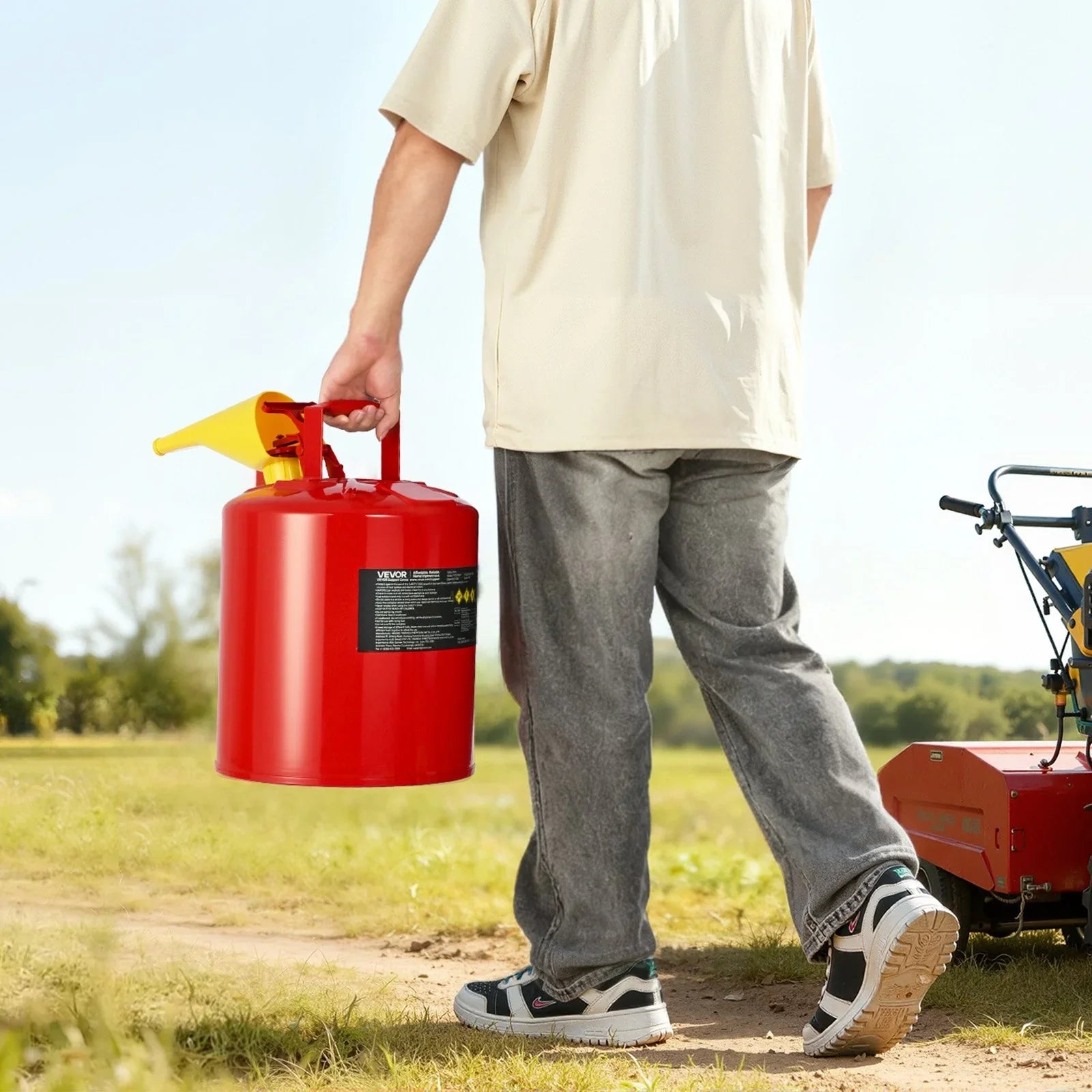 Safety Gas Can, 19 L Type I Red Safety Can for Gasoline with Stainless Steel Flame Arrester, Self-Closing Lid, and PE Funnel, Carbon Steel Flammable Fuel Storage Container with Ergonomic Handle