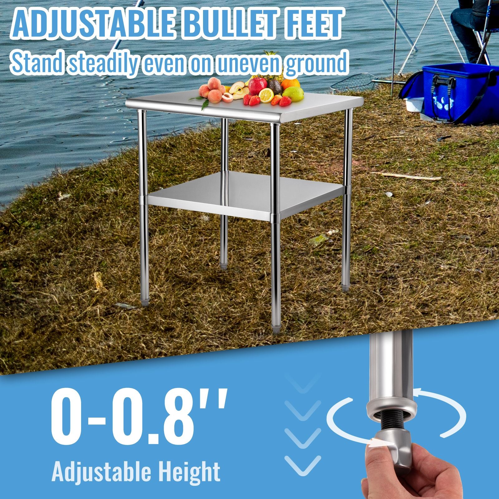 Stainless Steel Prep Table, 61 x 61 x 91.4 cm, 600lbs Load Capacity Heavy Duty Metal Worktable with Adjustable Undershelf & Universal Wheels, Commercial Workstation for Kitchen Garage Backyard