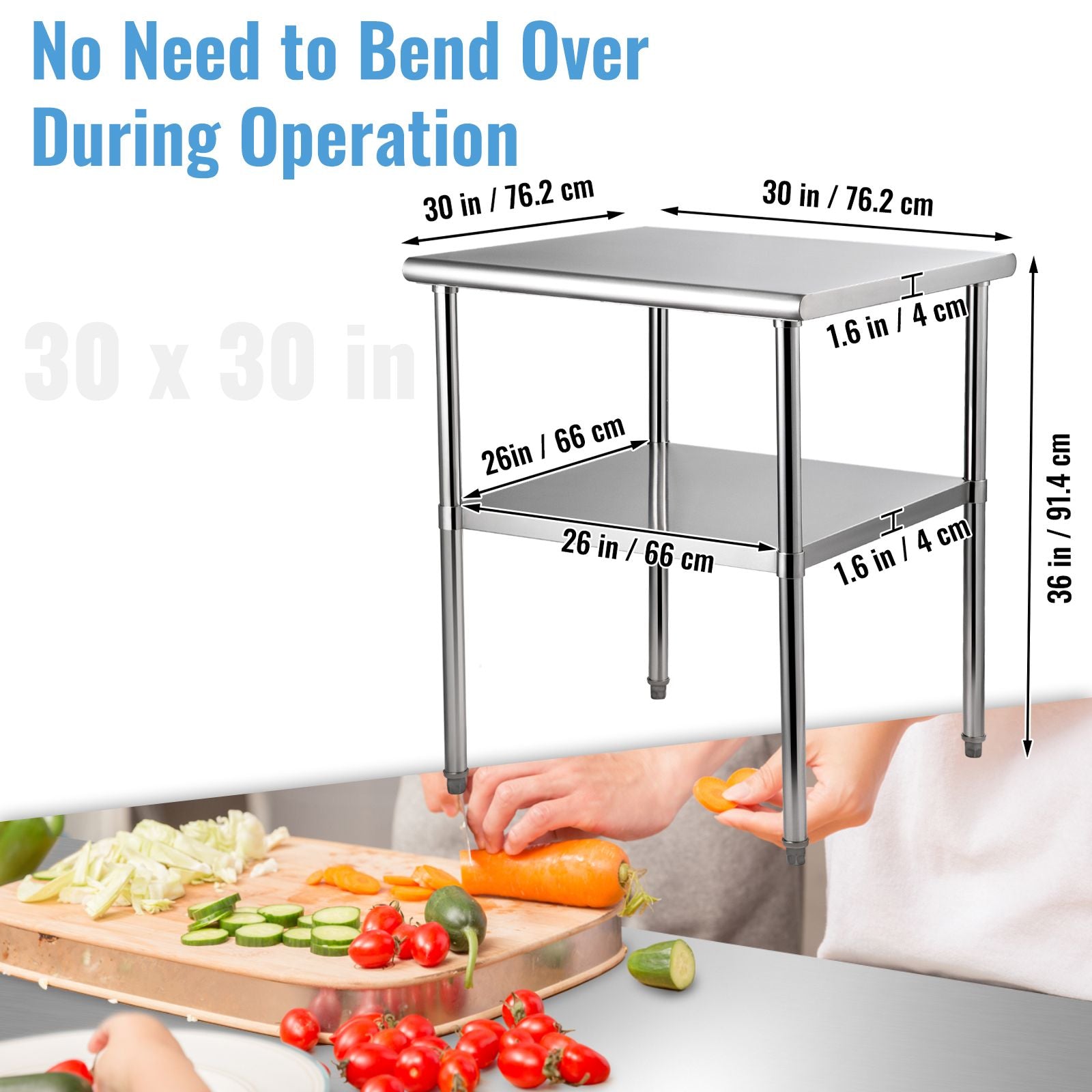 Stainless Steel Prep Table, 61 x 61 x 91.4 cm, 600lbs Load Capacity Heavy Duty Metal Worktable with Adjustable Undershelf & Universal Wheels, Commercial Workstation for Kitchen Garage Backyard