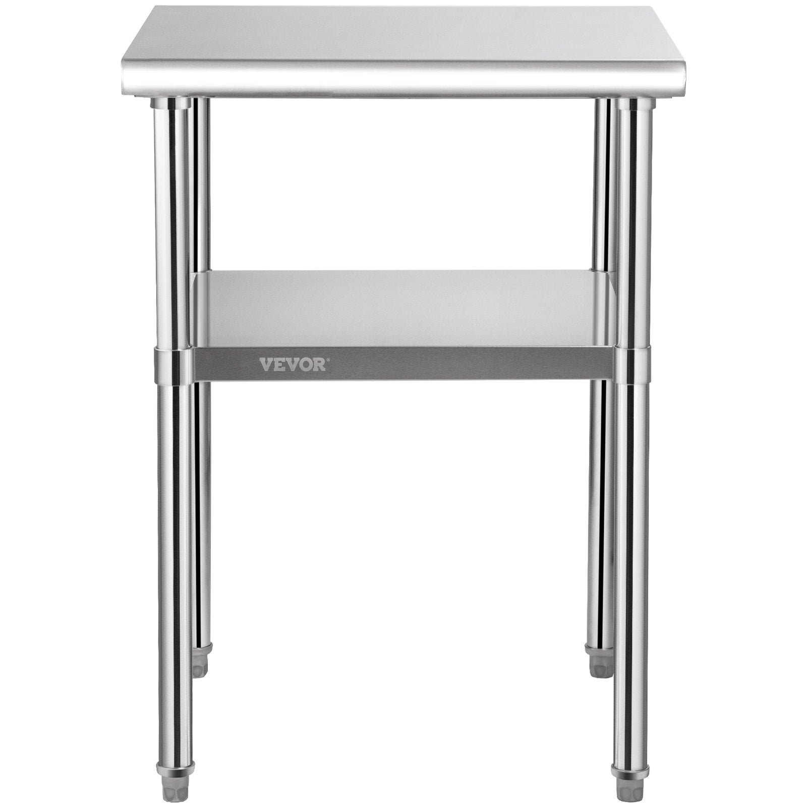 VEVOR Stainless Steel Prep Table, 61 x 61 x 91.4 cm, 600lbs Load Capacity Heavy Duty Metal Worktable with Adjustable Undershelf & Universal Wheels, Commercial Workstation for Kitchen Garage Backyard