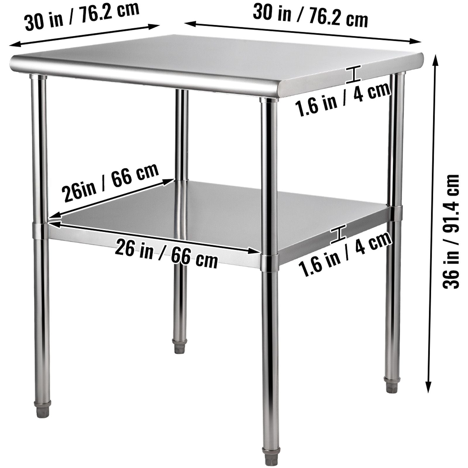 Stainless Steel Work Prep Table Commercial Food Prep Table 30x30x36in