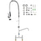 Commercial Faucet with Pre-Rinse Sprayer, 44" Height, 8" Center, 12" Swing Spout, Deck Mount Kitchen Sink Faucet, Brass Constructed Device with Pull Down Spray, for 1/2/3 Compartment Sink
