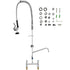Commercial Faucet with Pre-Rinse Sprayer, 44" Height, 8" Center, 12" Swing Spout, Deck Mount Kitchen Sink Faucet, Brass Constructed Device with Pull Down Spray, for 1/2/3 Compartment Sink