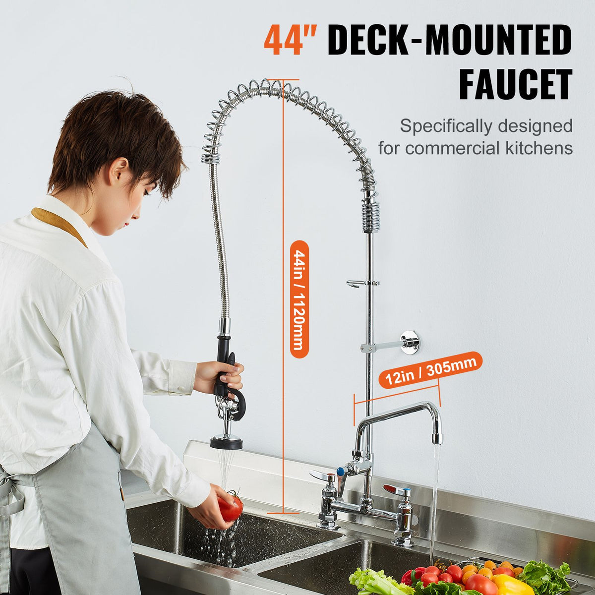 Commercial Faucet with Pre-Rinse Sprayer, 44