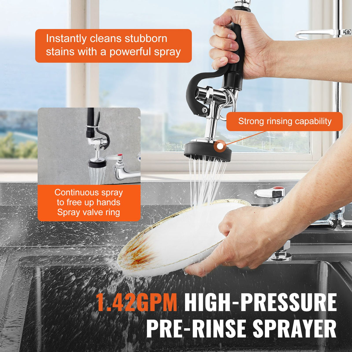 Commercial Faucet with Pre-Rinse Sprayer, 44