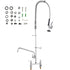 Commercial Faucet with Pre-Rinse Sprayer, 44" Height, 8" Center, 12" Swing Spout, Deck Mount Kitchen Sink Faucet, Brass Constructed Device with Pull Down Spray, for 1/2/3 Compartment Sink