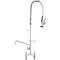 Commercial Faucet with Pre-Rinse Sprayer, 44" Height, 8" Center, 12" Swing Spout, Deck Mount Kitchen Sink Faucet, Brass Constructed Device with Pull Down Spray, for 1/2/3 Compartment Sink