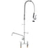 Commercial Faucet with Pre-Rinse Sprayer, 44" Height, 8" Center, 12" Swing Spout, Deck Mount Kitchen Sink Faucet, Brass Constructed Device with Pull Down Spray, for 1/2/3 Compartment Sink