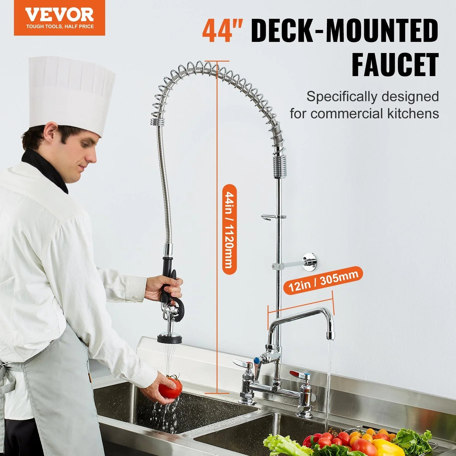 Commercial Faucet with Pre-Rinse Sprayer, 44