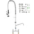 Commercial Faucet with Pre-Rinse Sprayer, 44" Height, 8" Center, 12" Swing Spout, Deck Mount Kitchen Sink Faucet, Brass Constructed Device with Pull Down Spray, for 1/2/3 Compartment Sink