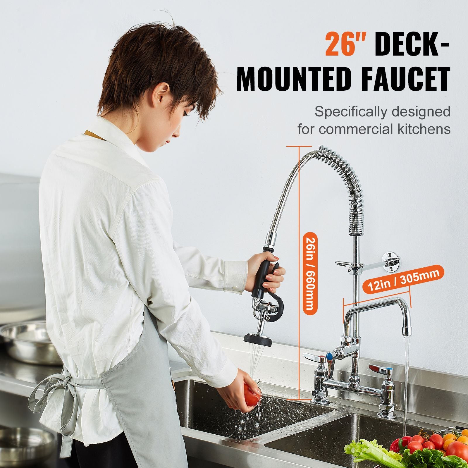 Commercial Faucet with Pre-Rinse Sprayer, 26
