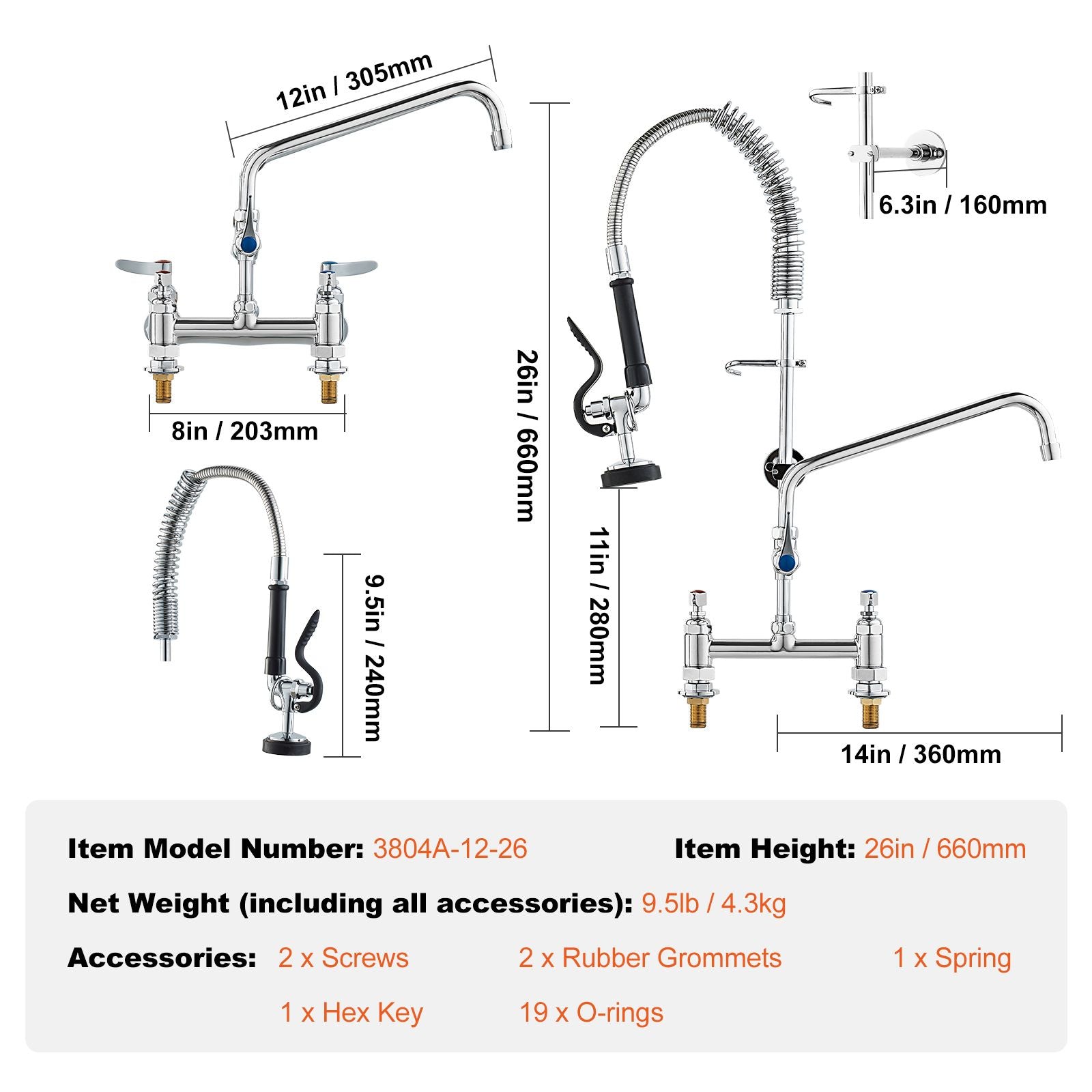 Commercial Faucet with Pre-Rinse Sprayer, 26