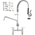 Commercial Faucet with Pre-Rinse Sprayer, 26" Height, 8" Center, 12" Swing Spout, Deck Mount Kitchen Sink Faucet, Brass Constructed Device with Pull Down Spray, for 1/2/3 Compartment Sink