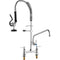 Commercial Faucet with Pre-Rinse Sprayer, 26" Height, 8" Center, 12" Swing Spout, Deck Mount Kitchen Sink Faucet, Brass Constructed Device with Pull Down Spray, for 1/2/3 Compartment Sink