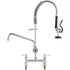 Commercial Faucet with Pre-Rinse Sprayer, 26" Height, 8" Center, 12" Swing Spout, Deck Mount Kitchen Sink Faucet, Brass Constructed Device with Pull Down Spray, for 1/2/3 Compartment Sink