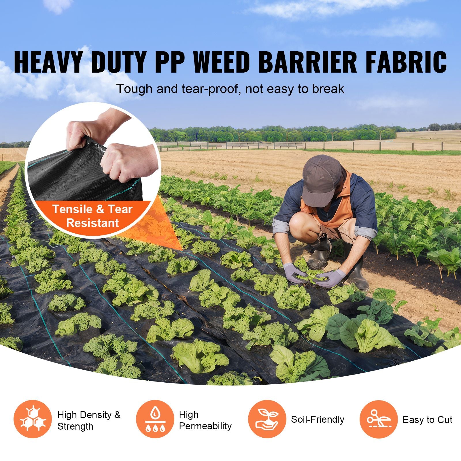 13FTx60FT Premium Heavy Duty Weed Barrier Landscape Fabric, 5OZ Woven Geotextile Fabric Under Gravel, High Permeability for Weed Blocker Weed Mat, Driveway Fabric, Weed Control Garden Cloth