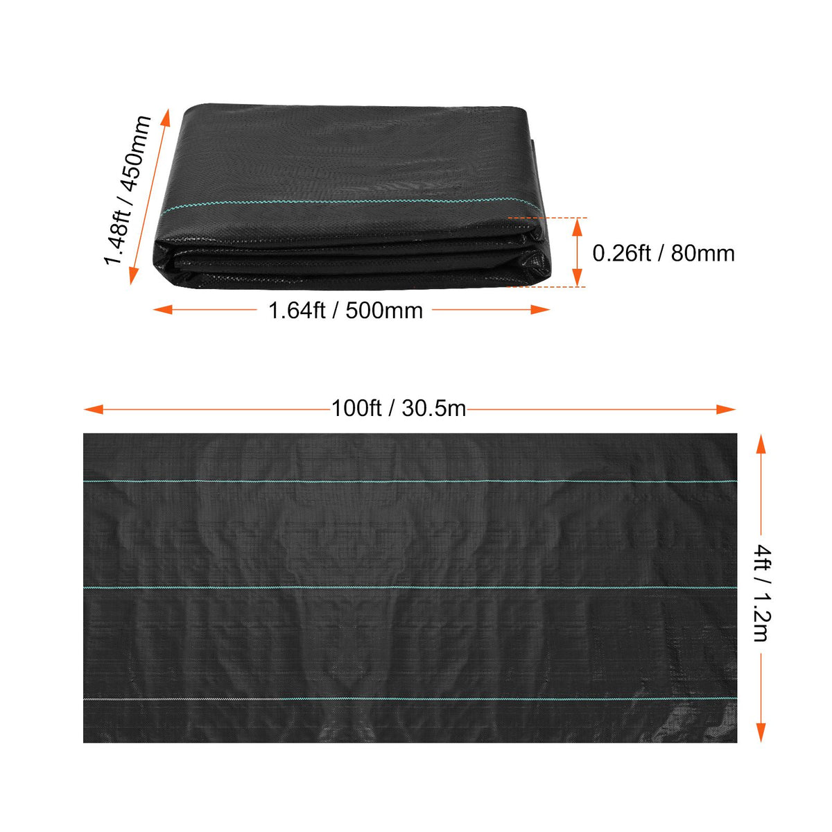 4x100FT Heavy Duty Weed Barrier Landscape Fabric PP Woven Ground Cover