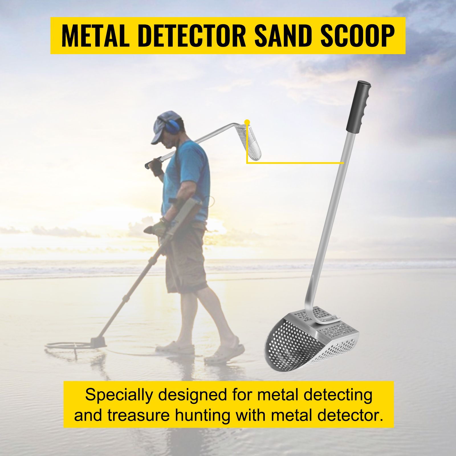 Metal Detector Sand Scoop Metal Detecting Hunting Scoop w/ Steel Handle