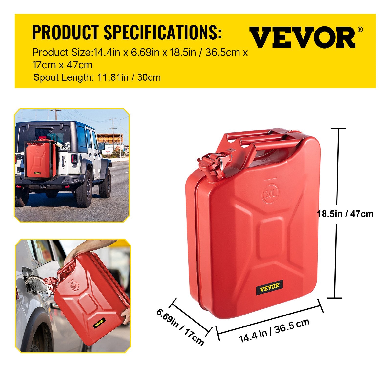 Jerry Fuel Can, 20 L Portable Jerry Gas Can with Flexible Spout System, Rustproof ＆ Heat-resistant Steel Fuel Tank for Cars Trucks Equipment, 2PCS Red