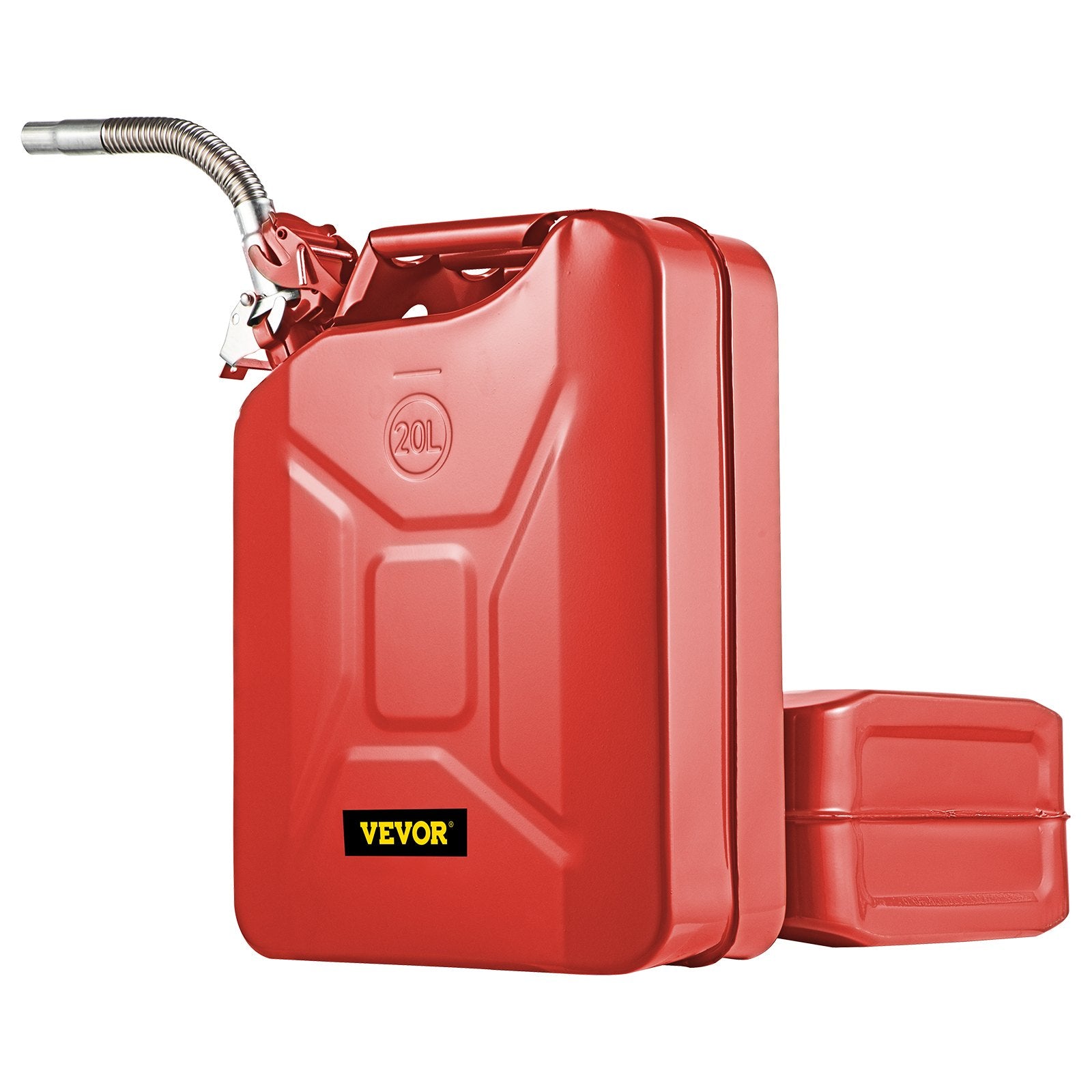 Jerry Fuel Can, 20 L Portable Jerry Gas Can with Flexible Spout System, Rustproof ＆ Heat-resistant Steel Fuel Tank for Cars Trucks Equipment, 2PCS Red